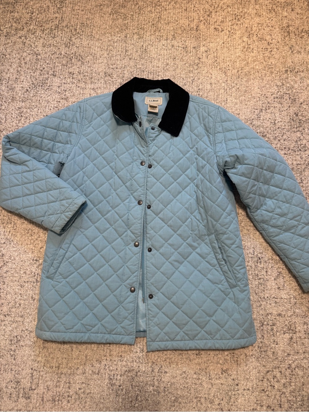 L.L. Bean Quilted Light Blue Jacket with Black Collar